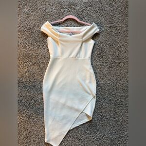 Fashion Nova Off-Shoulder Cream Mini Dress